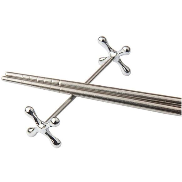 Set of 4 Stainless Steel Modern X-Shaped Holders for Chopsticks - Picture 2 of 3